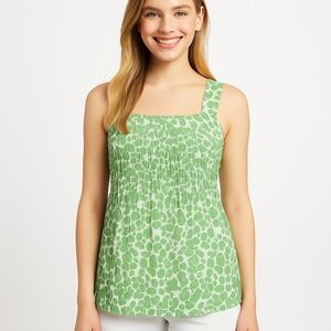 GEORGE by Mark Eisen Cute Green & White Print Tank Top Size XS